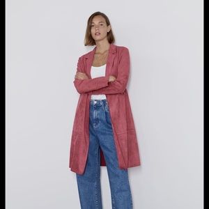 Zara pink red faux suede coat